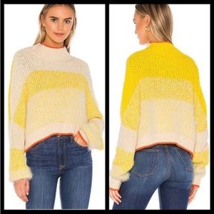 Free People Mixed Media Crop Sweater, Yellow, M